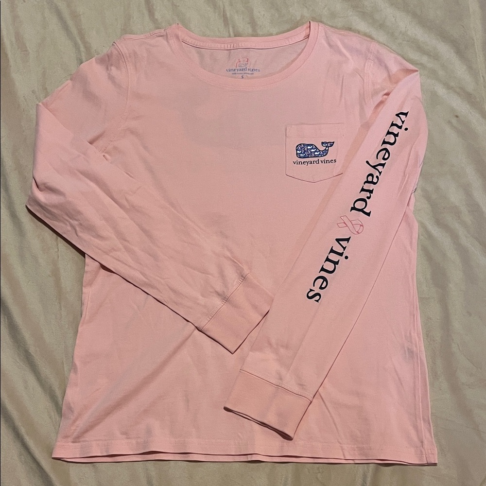 Vineyard Vines breast cancer awareness Light Pink Long Sleeve Tee